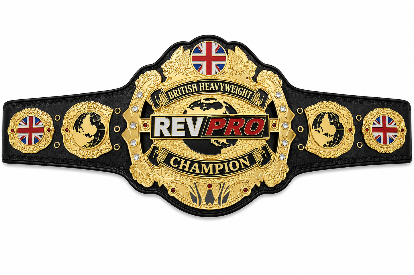 Rev Pro British Heavyweight Championship Stacked Plated Title Belt Adult Size