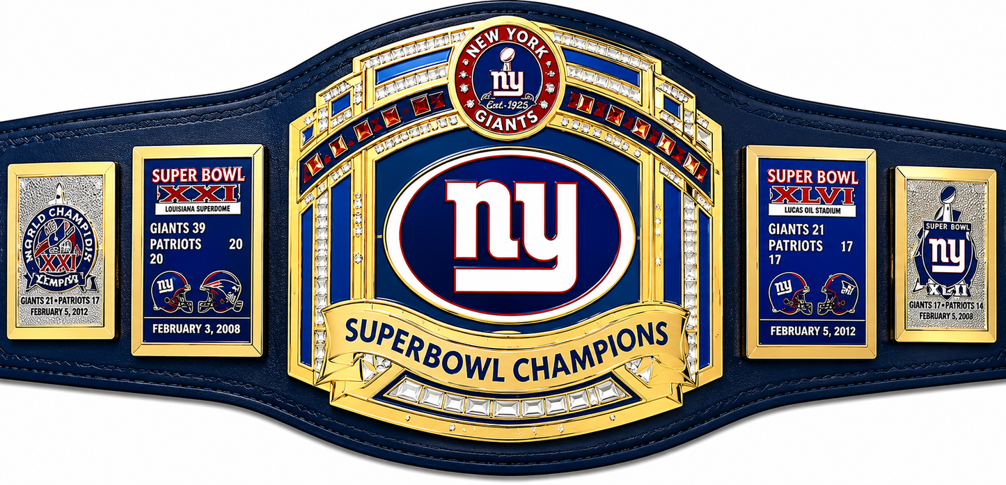NewYork Giants Superbowl Championship Leather title belt Adult size Zinc Metal
