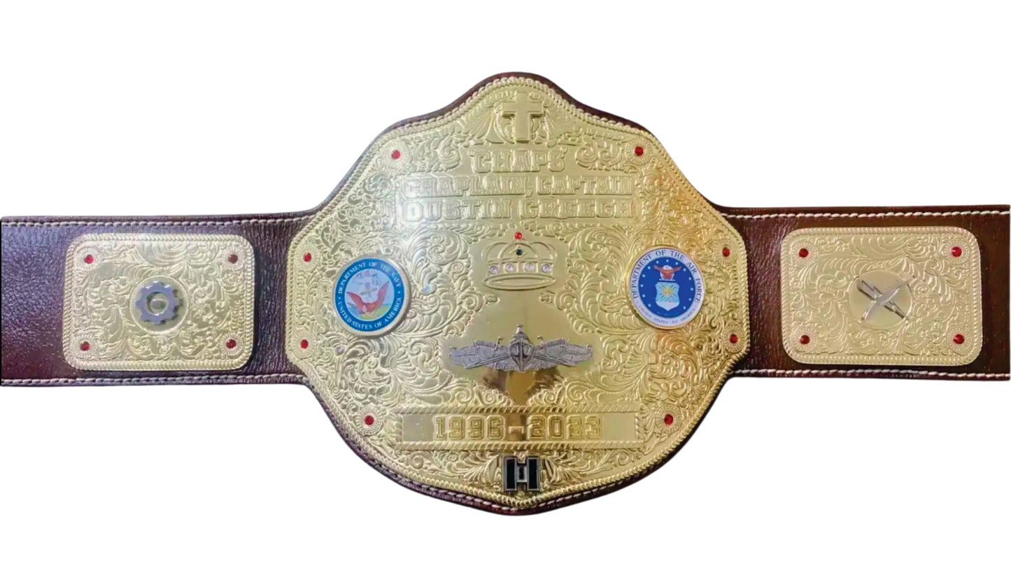 Big Gold Chaps'Chaplain Custom Championship Wrestling Belt