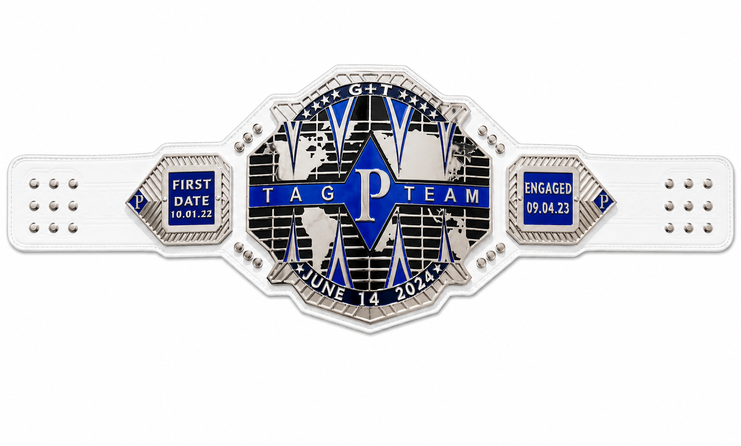 Custom Tagteam Title belt Zinc Metal 4mm Cow Hide Leather Strap adult size