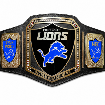 Custom Detroit Lions team World Championship Belt Adult Size 2MM Brass