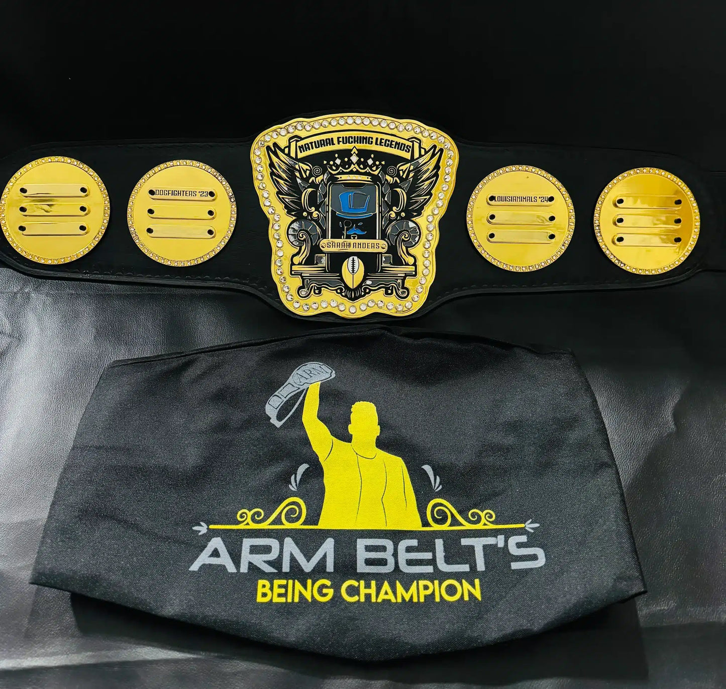 Custom Fantasy Football Championship Belt – Gold Crystal Edition