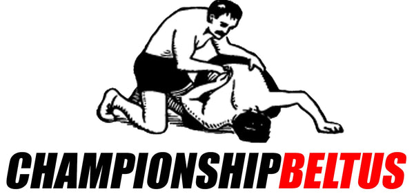Logo of Championship Beltus with a black and white illustration of a martial arts move.